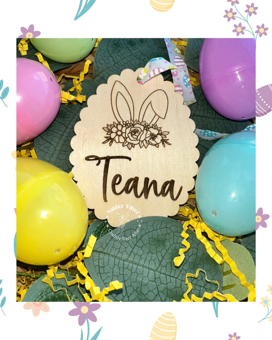 Floral Personalized Egg Easter Basket tag