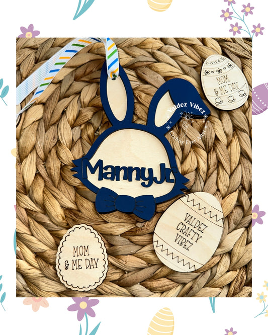 Personalized Boy Bunny Head Easter Basket Tag