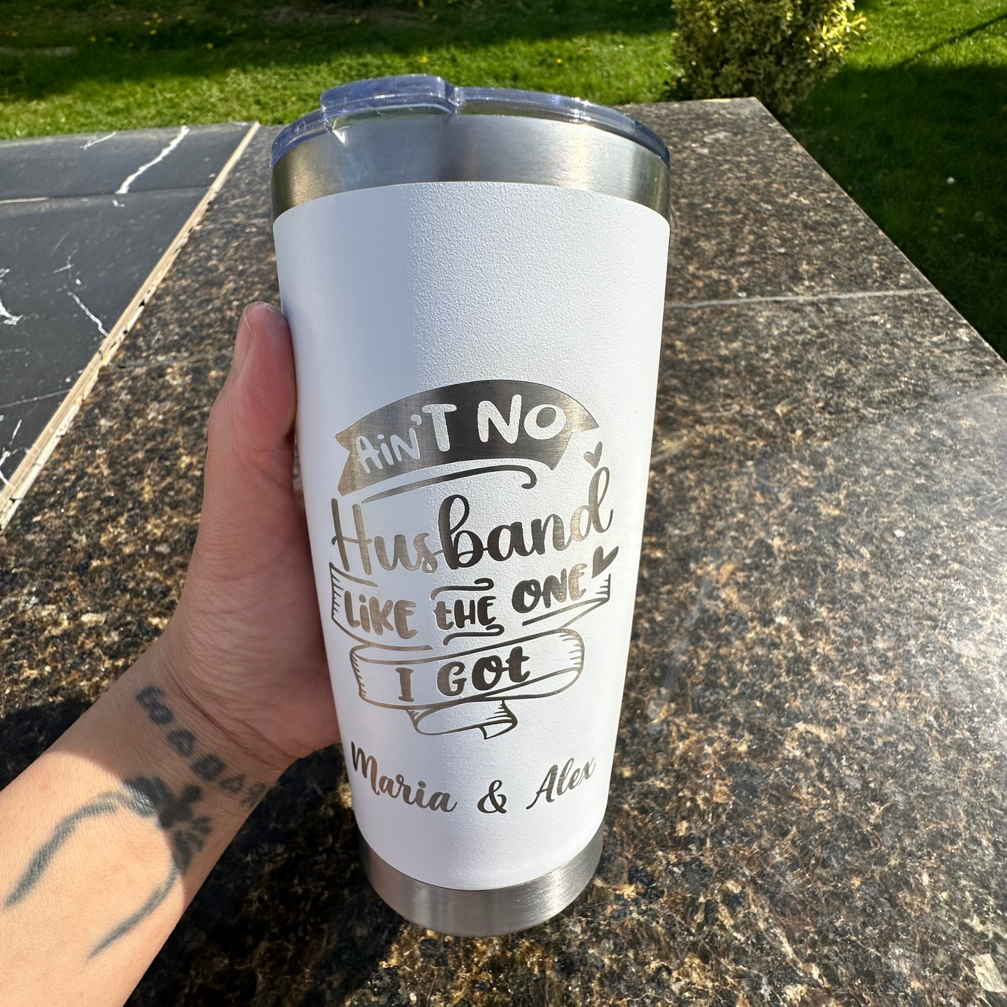 Engraved Personalized Tumbler |20 OZ|White|Ain't No Husband|Single-Side Engraving