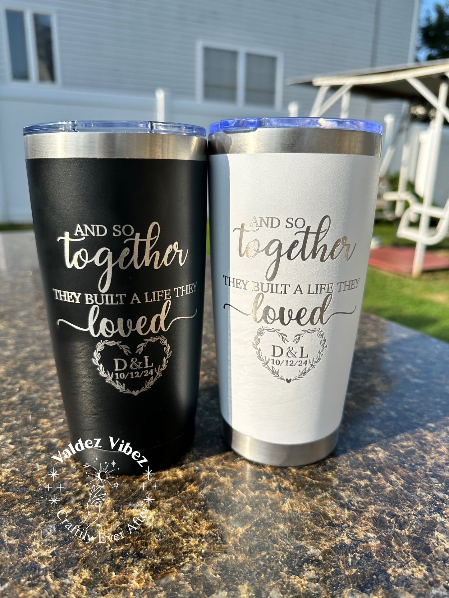 Set of 2 Custom 20oz Tumblers|Mr & Mrs|Double-Sided Engraving Included