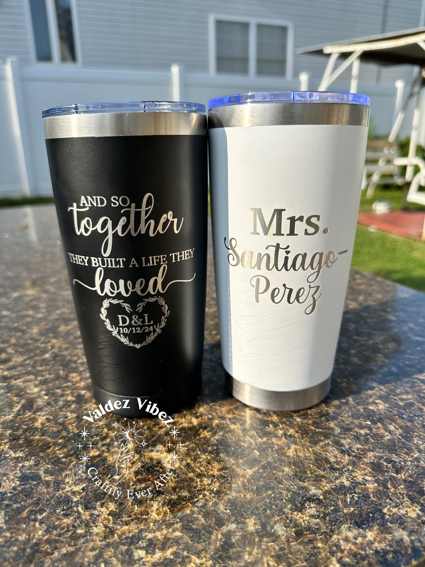 Set of 2 Custom 20oz Tumblers|Mr & Mrs|Double-Sided Engraving Included