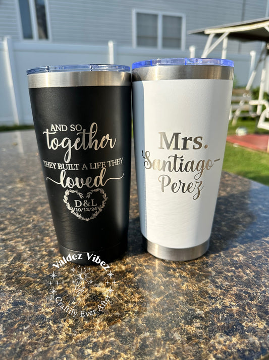 Set of 2 Custom 20oz Tumblers|Mr & Mrs|Double-Sided Engraving Included
