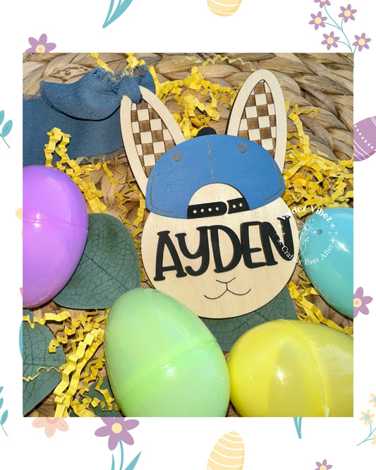 Personalized Bunny Cap Easter Basket Tag