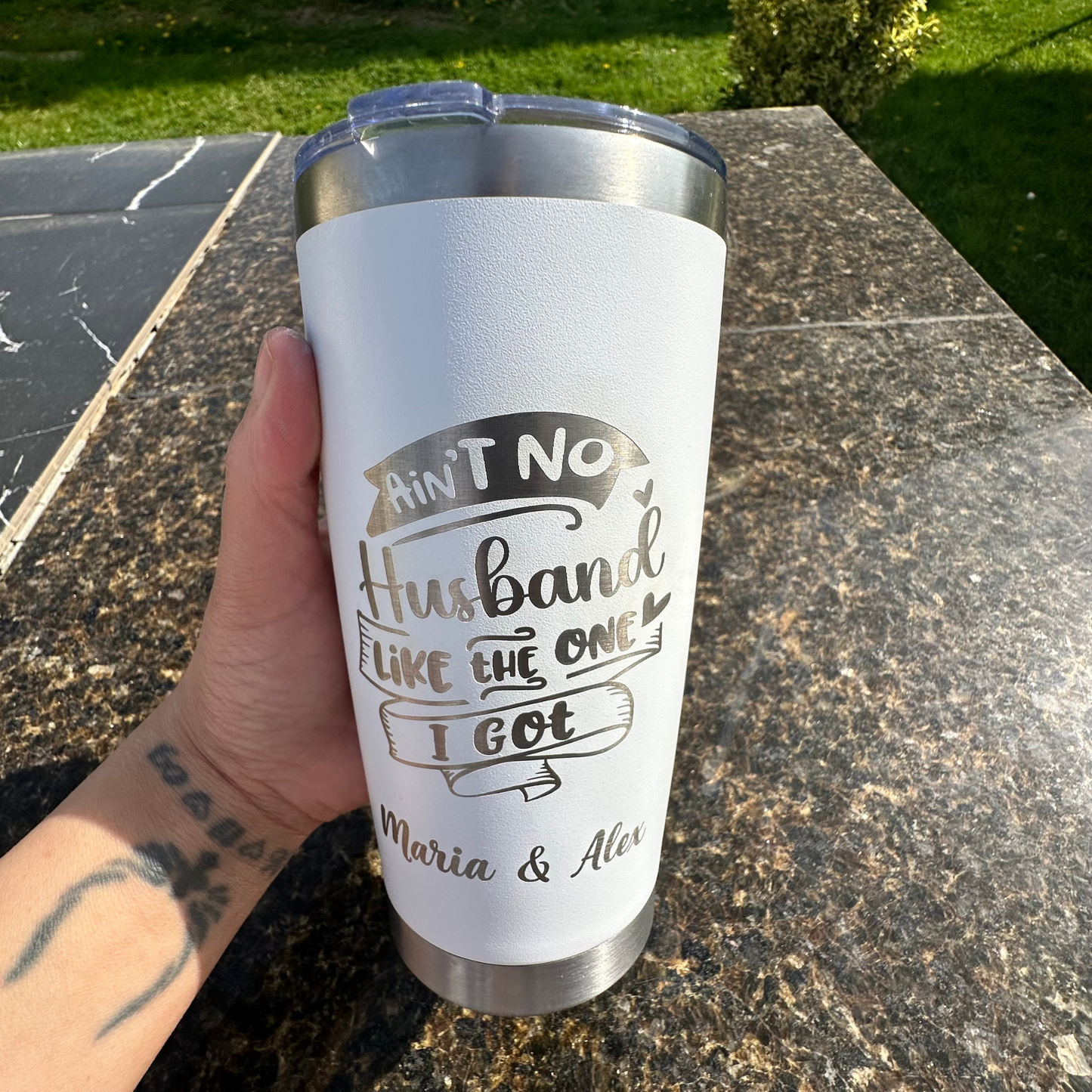 Engraved Personalized Tumbler |20 OZ|White|Ain't No Husband