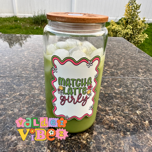 Matcha Latte Girly Personalized Cup| 16oz Glass Cup | Perfect Gift For Any Occasion