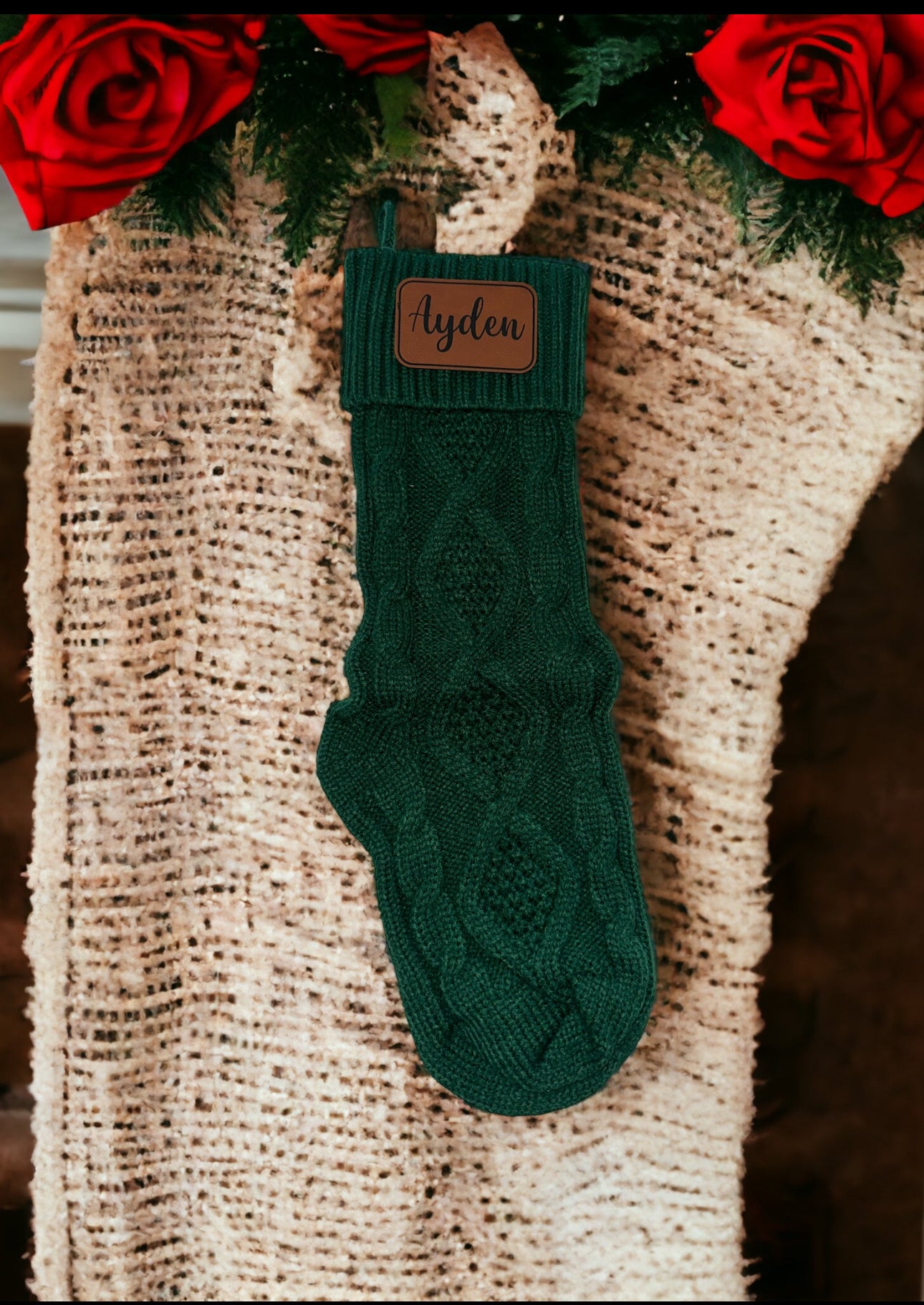 Knitted Christmas Stocking W/ Custom Patch